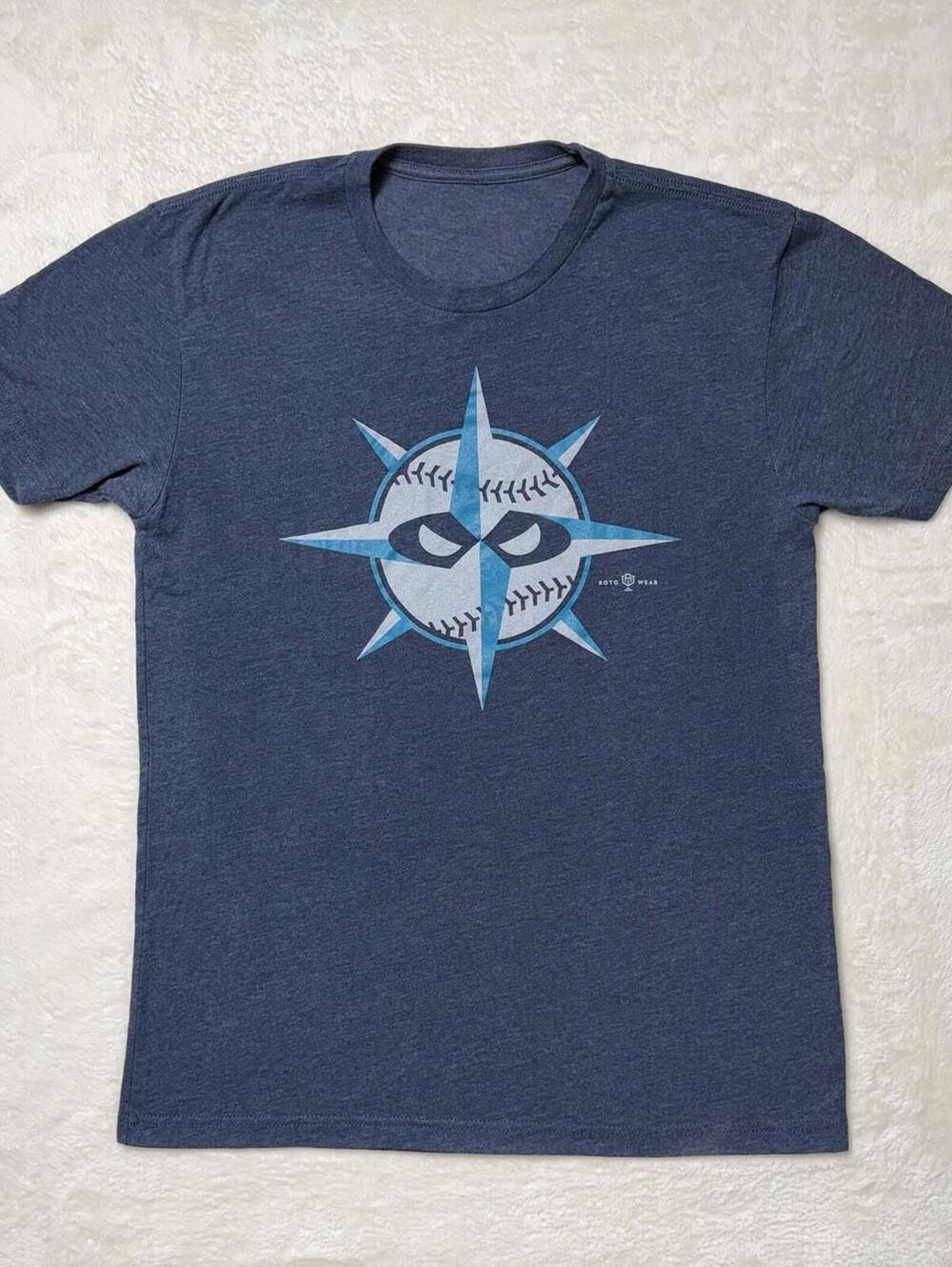 RotoWear Seattle Mariners Baseball Compass Mask Graphic T-Shirt Men’s Blue Small